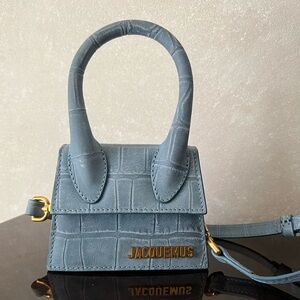 JACQUEMUS CHIQUITO MINI BLUE CROC EMBOSSED BAG